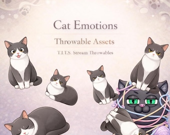 Cat Emotions T.I.T.S. Throwables | 6 Cat PNG Stream Assets | Twitch & VTuber Redeems