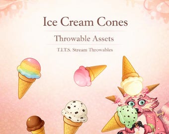 Ice Cream Cone T.I.T.S. Throwables | 6 Ice Cream PNG Stream Assets | Twitch & VTuber Redeems