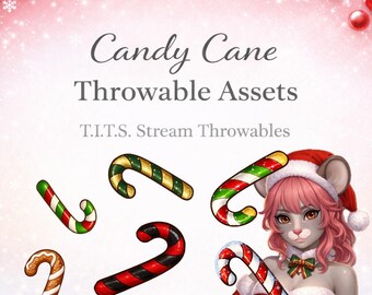 Candy Cane T.I.T.S. Pack | 6 Festive Holiday PNG Throwables for VTuber & Twitch Streams