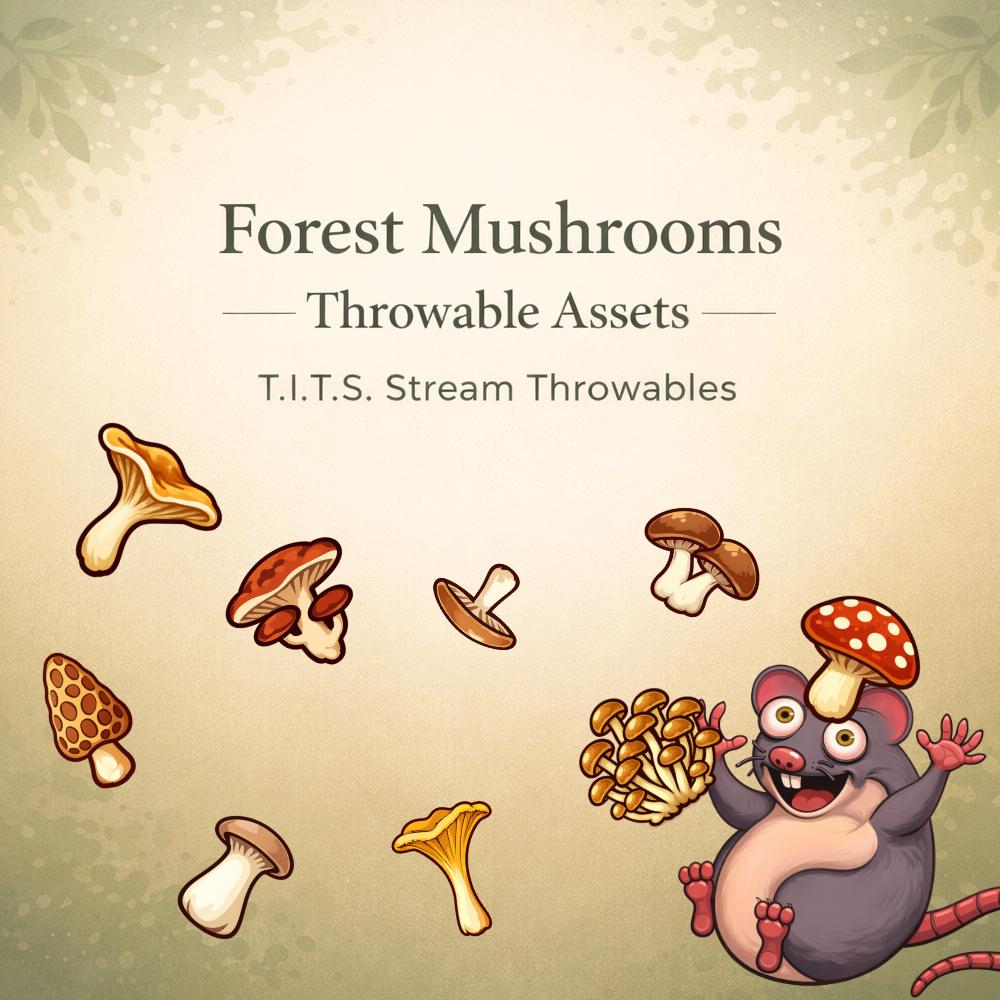 Forest Mushroom T.I.T.S. Throwables | 9 Mushroom PNG Stream Assets | Twitch & VTuber Redeems