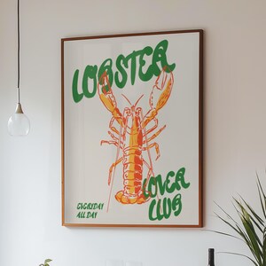 Hummer-Liebhaber-Club-Poster, Wandkunst, Meeresfrüchte-Poster, Hummer-Dekor, nautische Wohndekoration, Küsten-Kunstdruck, Geschenk für Meeresliebhaber