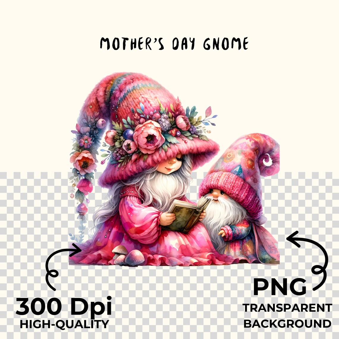 15 PNG Files : Mother's Day Gnome Clipart, Watercolor Gnome Clipart ...