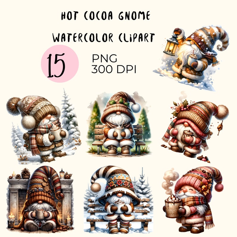 Hot Cocoa Gnome Watercolor Clipart: 15 PNG Files (digital Download) - Etsy
