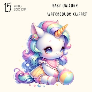 15 PNG Files : Baby Unicorn, unicorn clipart, cute unicorn, kawaii unicorn, watercolor unicorn png, animal clipart, digital download