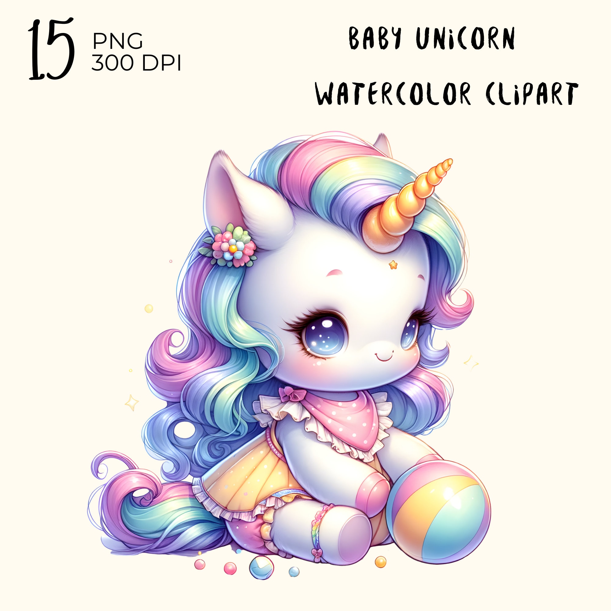 Watercolor Baby Unicorn Clipart: Kawaii PNG Files (digital Download) - Etsy