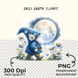 15 PNG Files : Watercolor Daisy Gnome Clipart, Gnnome Clipart png, Gnome clipart, Digital Download, Card Making, Digital Paper Craft