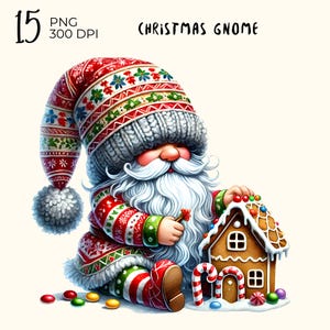 15 PNG : Christmas Gnome, Watercolor Gnome PNG, Gnome Designs, Christmas Sublimation PNG, Digital Download , Clipart bundle