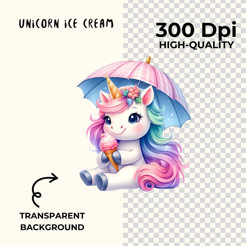 Unicorn Ice Cream PNG Clipart: Summer Kawaii Graphics (digital Download ...