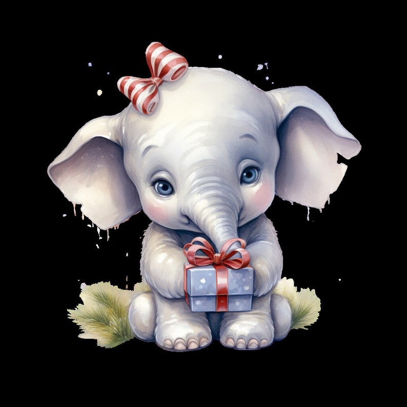 Set of Christmas Elephant Clipart High Quality , Tshrit, Merry