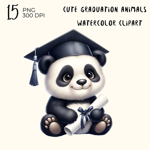 15 PNG Files : Cute Graduation Animals, Watercolor cute animal, watercolor png, clipart png, clipart cute animal, watercolor animal clipart