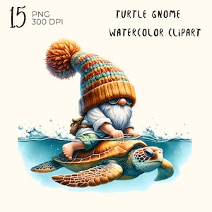 15 archivos PNG: gnomo tortuga, gnomo de verano, gnomo de acuarela png, clipart de acuarela png, descarga digital, creación de tarjetas