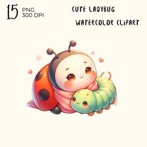 15 file PNG: Coccinella carina acquerello, acquerello png, clipart png, clipart animale carino, clipart animale png, download digitale