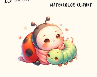 Cute Ladybug Watercolor Clipart: PNG Files (Digital Download)