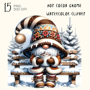 15 PNG Files : Hot Cocoa Gnome , Watercolor Gnome, watercolor gnome png, Watercolor png clipart, Digital Download, Card Making