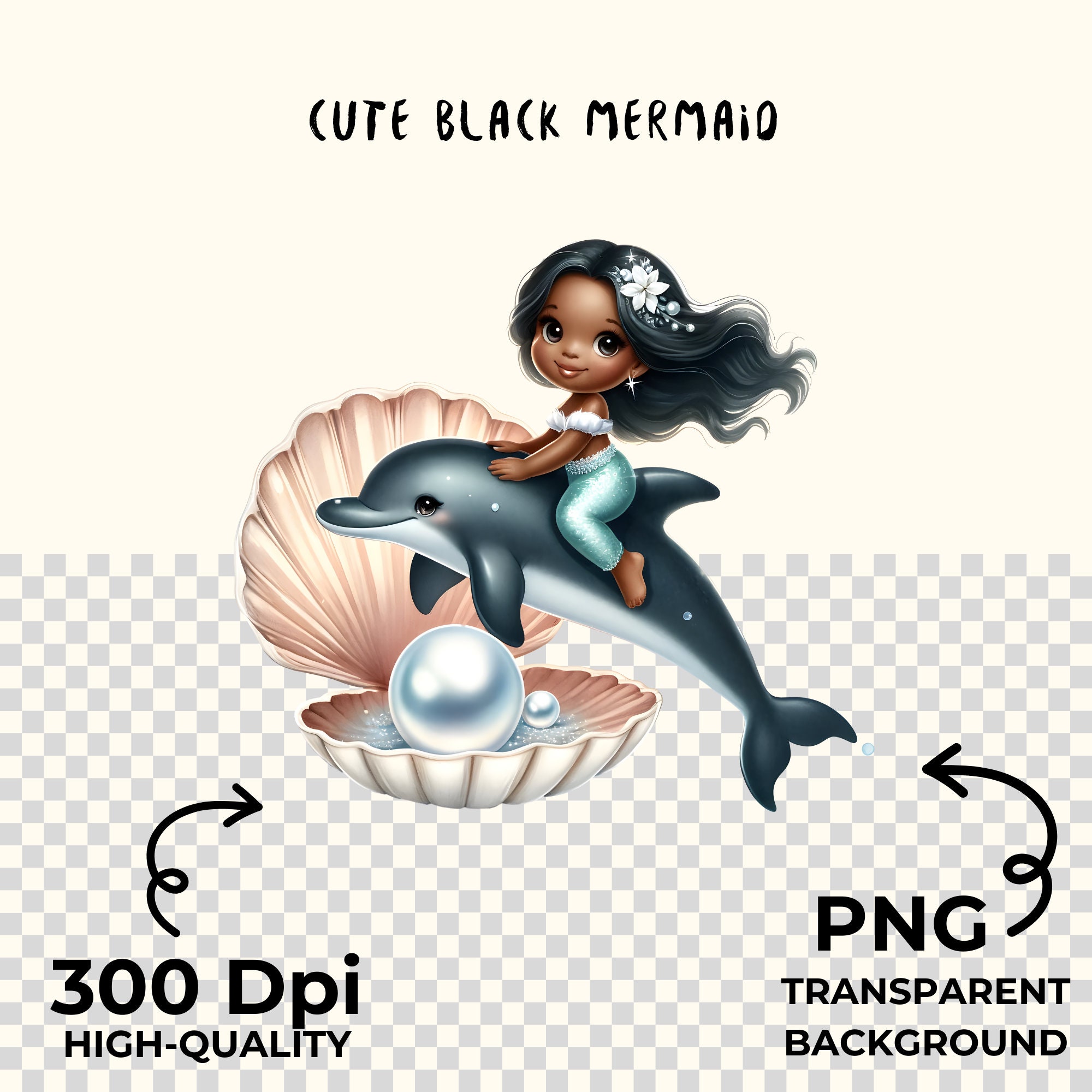 Watercolor Black Mermaid Clipart Bundle (15 PNG Files) - Etsy
