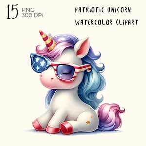 15 PNG Files : Patriotic unicorn, Cute Unicorn clipart, unicorn clipart, cute unicorn, kawaii unicorn, watercolor unicorn png,animal clipart