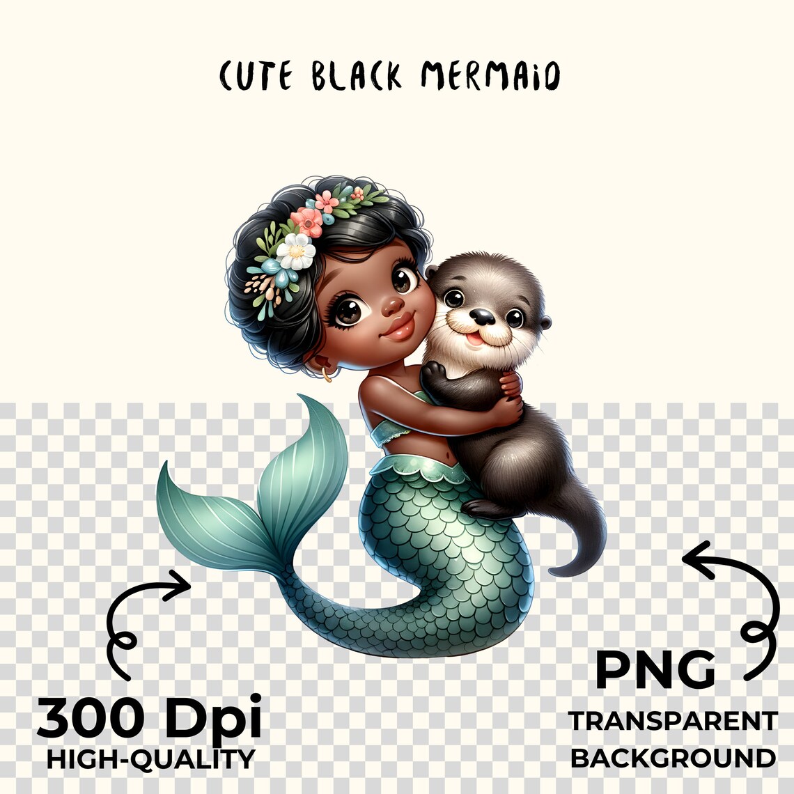 Watercolor Black Mermaid Clipart Bundle (15 PNG Files) - Etsy