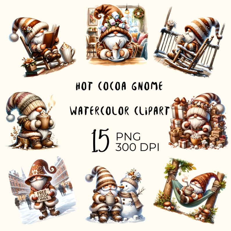 Hot Cocoa Gnome Watercolor Clipart: 15 PNG Files (digital Download) - Etsy