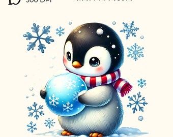 Winter Penguin Clipart: Festive Holiday PNG Graphics (Digital Download)