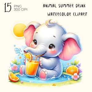 15 archivos PNG: Bebida de verano animal, Animal lindo de acuarela, Animal de verano de acuarela, clipart png, clipart animal lindo, Animal de acuarela