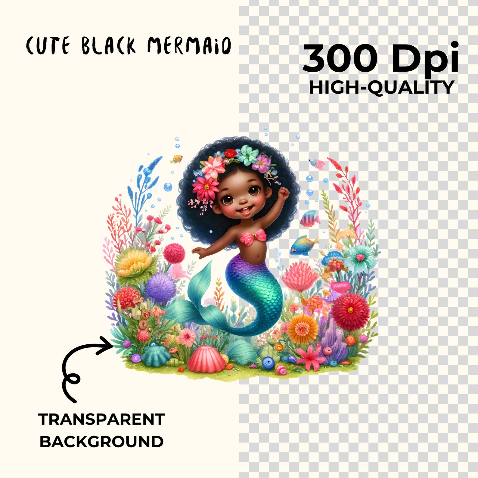 Watercolor Black Mermaid Clipart Bundle (15 PNG Files) - Etsy