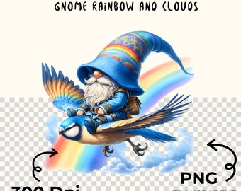 Watercolor Gnome Rainbow Clipart: 15 PNG Files (Digital Download)