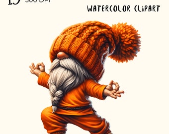 Gnome Yoga Clipart: Watercolor PNG Files for Card Making (Digital Download)