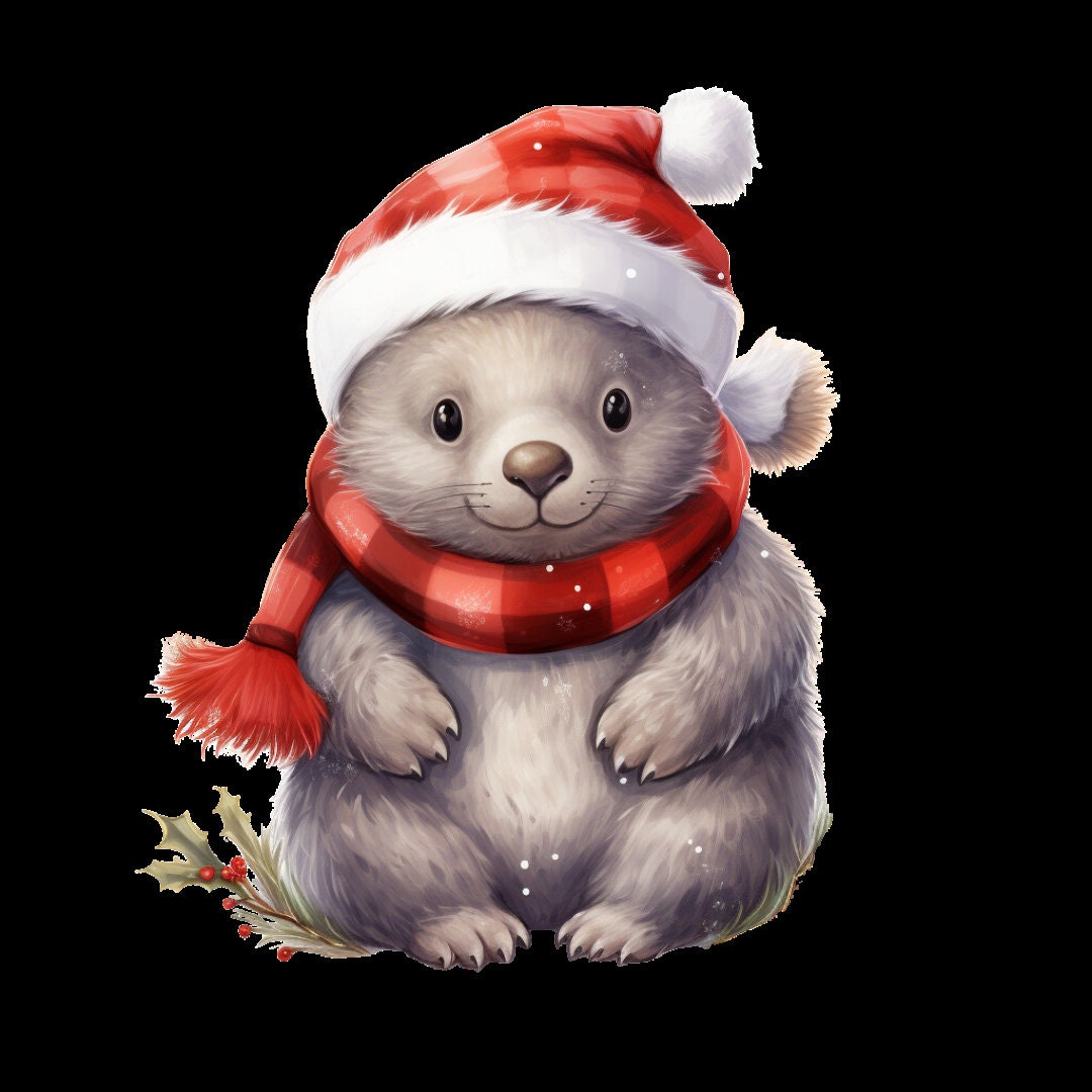 Set of Christmas Wombat Clipart High Quality, Tshrit, Merry Christmas, Digital Download, Card