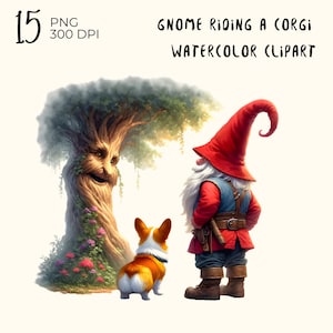 15 PNG Dateien: Wichtel auf einem Corgis Clipart, Aquarell Wichtel Clipart, Wichtel Clipart Png, Digital Download, Kartenherstellung