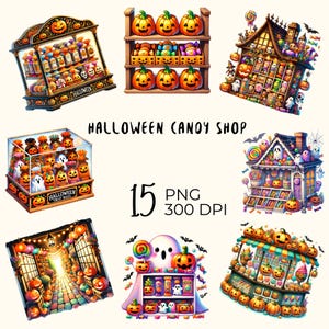 Halloween Candy Shop Clipart: Spooky Sweets PNG Graphics (15 Files)