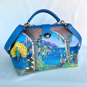 Leather doctor bag Personalized bag Handpainted bag Gift for woman Doctor bag style purse  Shoulder bag Handmade tote Leather satcher bag