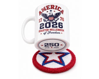 Juego de taza y posavasos del 250 aniversario de Estados Unidos, taza de café patriótica, decoración del Día de la Independencia de EE. UU.