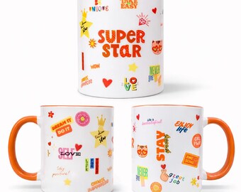 Taza motivacional con frases positivas / Taza de café colorida - Cerámica de 280 ml