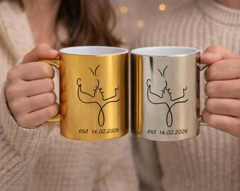 Taza personalizada con diseño de pareja, efecto espejo dorado o plateado