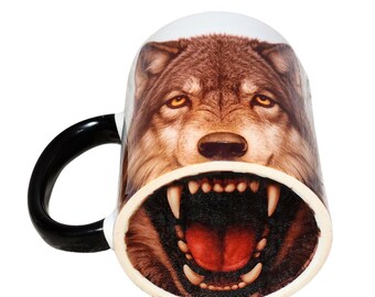 Taza de lobo – Taza de café de porcelana con estampado oculto – Regalo para amantes de los animales