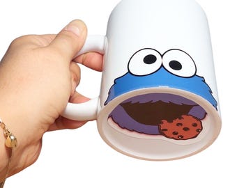 Taza para amantes de las galletas: divertida taza de café de porcelana azul con estampado oculto