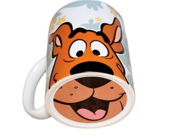 Taza de porcelana con cara de perro de dibujos animados de 300 ml con fondo oculto