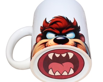 Taza de porcelana de 300 ml con diseño de monstruo de dibujos animados y boca oculta