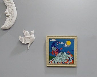 Pintura de hilo de pavo real, colorida decoración de pared natural para sala de estar, dormitorio, regalo de inauguración de la casa