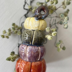 Handmade 8" Stacked Ceramic Pumpkins Fall & Halloween Decor