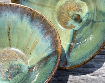 Green V-Bowl Set of Two Handmade Ceramic Stoneware