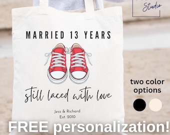 Married 13 Years Still Laced With Love, Personalized Tote Bag, 13th Anniversary Gift, Lace Anniversary Gift, Husband Gift, Wife Gift