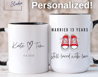 Married 13 Years Still Laced With Love, 13th Anniversary Gift, Lace Anniversary Gift, Personalized Gift, Coffee Lover Gift, Two-Tone Mug