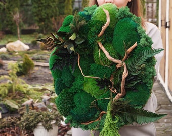 Arte de pared con musgo preservado y ramas, 22 pulgadas, decoración para sala de estar