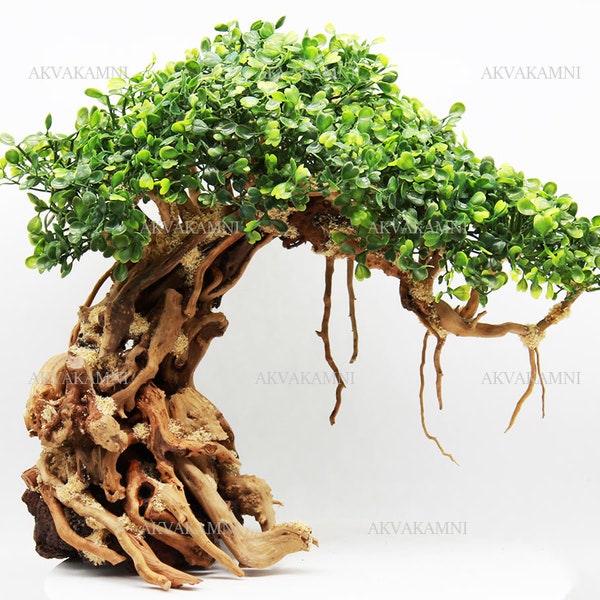 Aquarium Baum mit künstlichen Blättern, Aquarium Aquascape, Bonsai Treibholz, Wurzeln für Aquarium, Treibholzbaum
