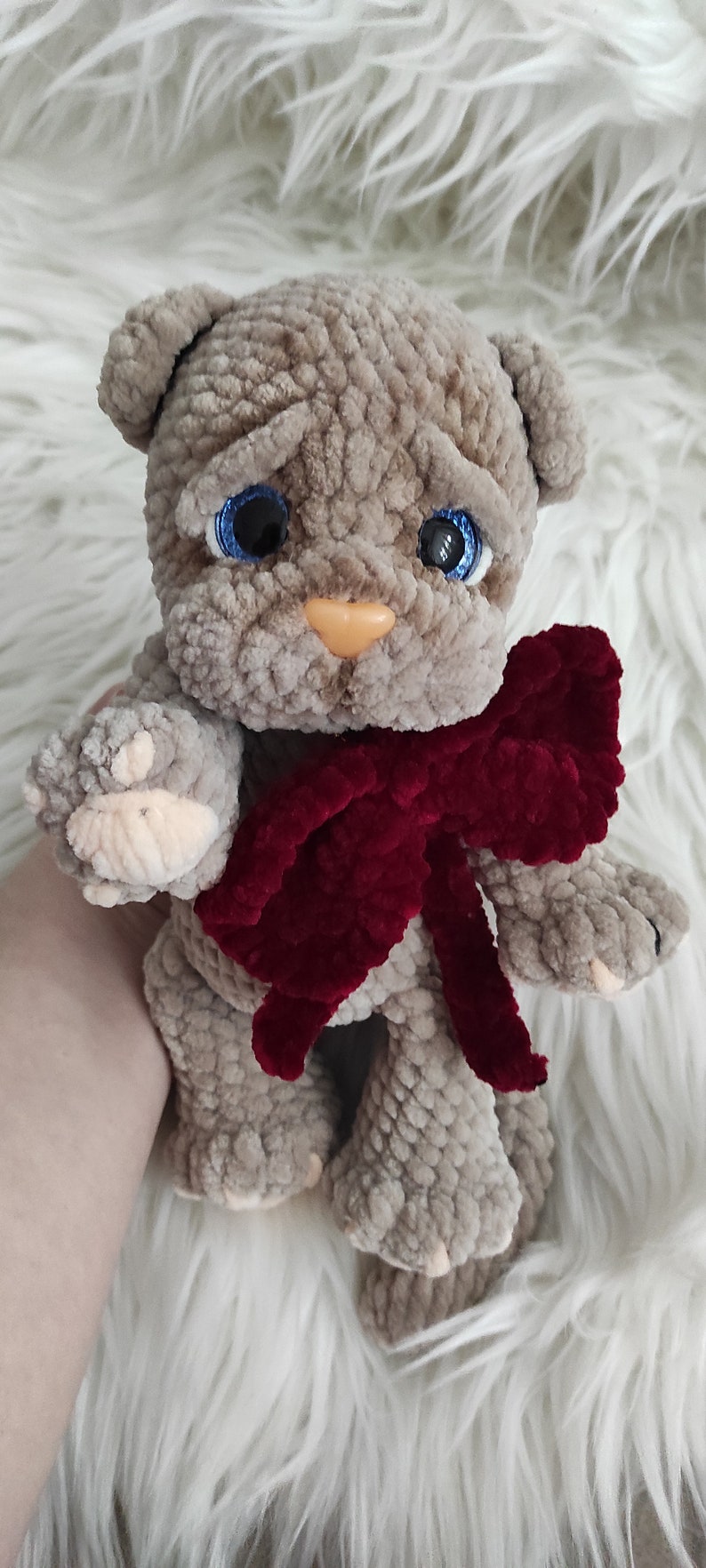 Wzór z opisem. Zdjęcie procesu. Szczeniak amigurumi. Szydełkowany pluszowy piesek. zdjęcie 3