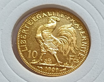 10 Francs Gold Rooster Marianne 1909 Reproduction Replica Numismatic Rare