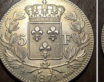 Essai de 5 Francs Henri V Prétendant 1871 Bruxelles Reproduction Réplique Numismatique