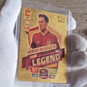 Carte Panini du célèbre Footballeur Sergio BUSQUETS Plaqué Or 24 carats Reproduction Réplique de collection Rare
