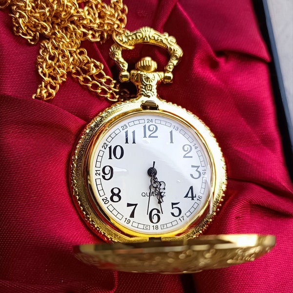 Gold Pocket Watch Pendant Golden Quartz Fine gold